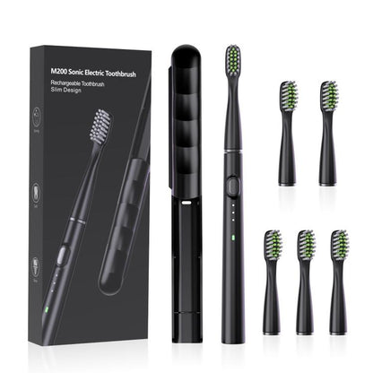 M200 IPX7 Waterproof Smart Timing Portable Electric Toothbrush with 6-brush Heads