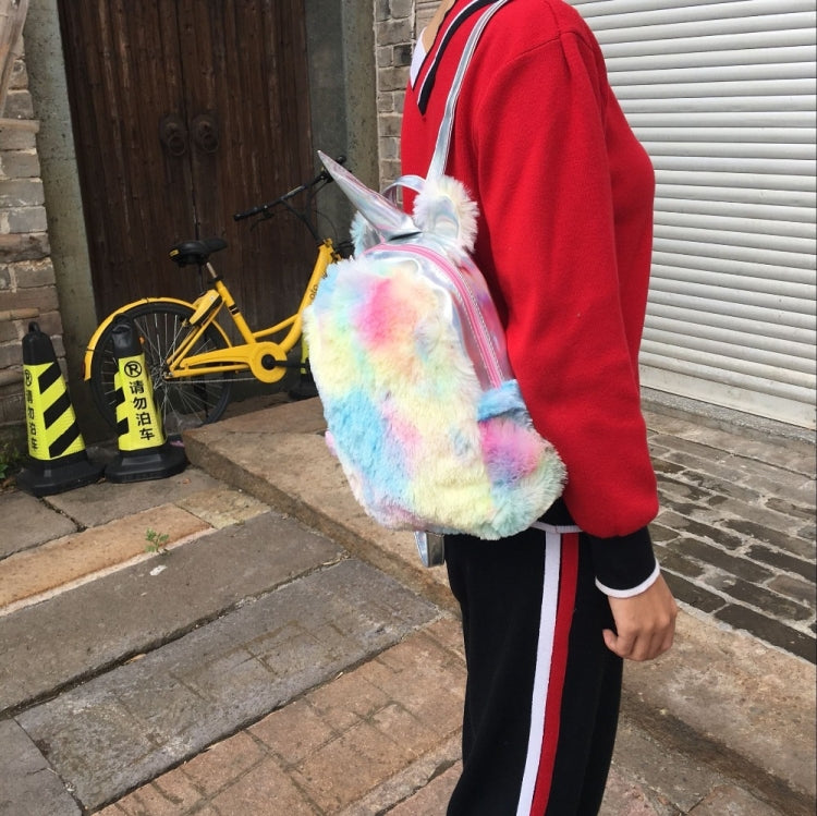 Unicorn Backpack Bag For Teenager Colorful Fur Leather Schoolbag Female Travel Shoulder Bag