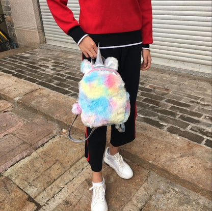 Unicorn Backpack Bag For Teenager Colorful Fur Leather Schoolbag Female Travel Shoulder Bag