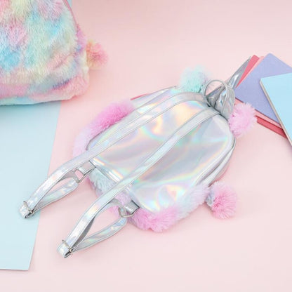 Unicorn Backpack Bag For Teenager Colorful Fur Leather Schoolbag Female Travel Shoulder Bag