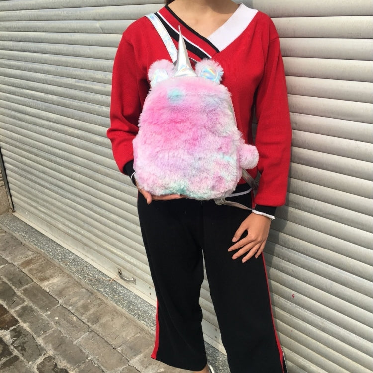 Unicorn Backpack Bag For Teenager Colorful Fur Leather Schoolbag Female Travel Shoulder Bag