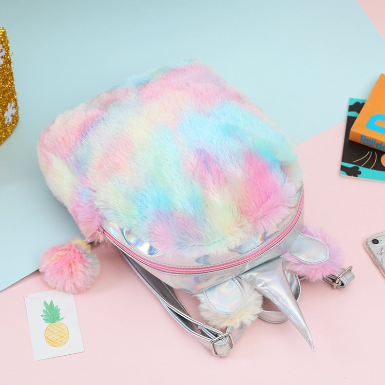 Unicorn Backpack Bag For Teenager Colorful Fur Leather Schoolbag Female Travel Shoulder Bag