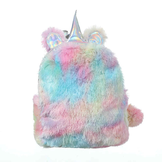 Unicorn Backpack Bag For Teenager Colorful Fur Leather Schoolbag Female Travel Shoulder Bag