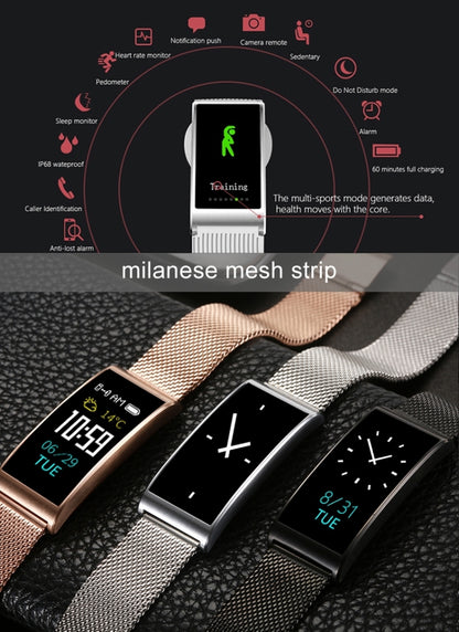 X3 0.96 inch Screen Display Steel Watch Band Bluetooth Smart Bracelet, IP68 Waterproof, Support Pedometer / Heart Rate Monitor / Sleep Monitor / Blood Pressure Monitor, Compatible with Android and iOS Phones, Steel Watch Band/Gold, Steel Watch Band/Silver