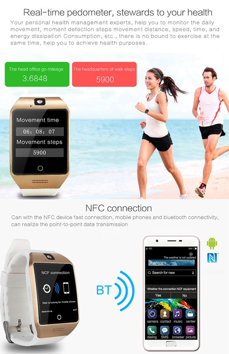 Q18S 1.54 inch IPS Screen MTK6260A Bluetooth 3.0 Smart Watch Phone, Pedometer / Sedentary Reminder / Sleeping Monitor  / Anti-Loss / Remote Camera / GSM / 0.3M Camera, WA3241BJ, WA3241BS, WA3241H, WA3241WJ, WA3241WS