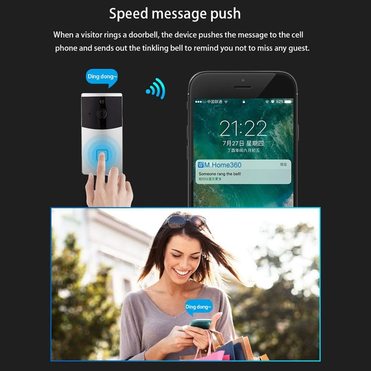 VESAFE Home VS-M2 HD 720P Security Camera Smart WiFi Video Doorbell Intercom, Support TF Card & Night Vision & PIR Detection APP for IOS and Android, VS-M2