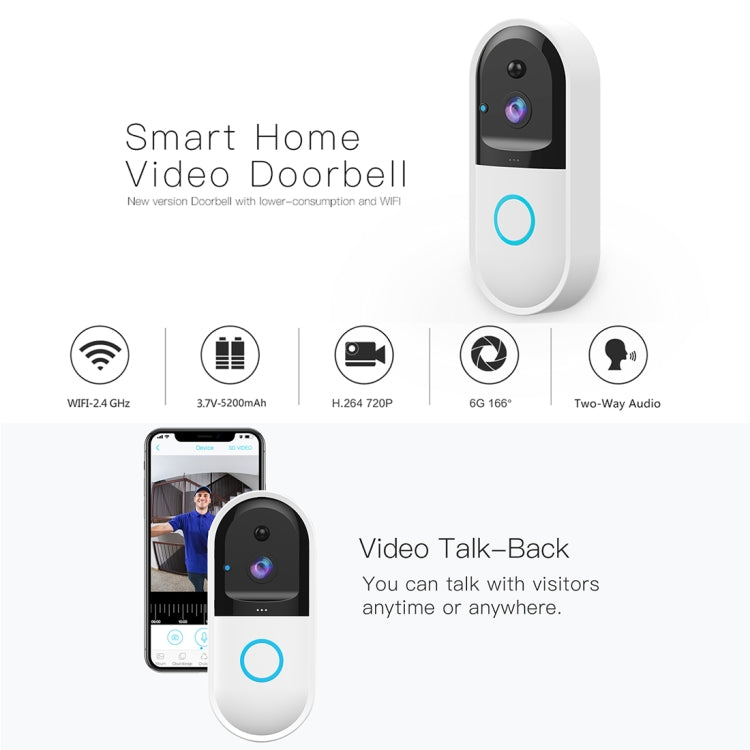 B50 720P Smart WiFi Video Visual Doorbell, Support Phone Remote Monitoring & Night Vision & SD Card