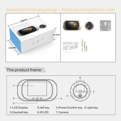 DD1 Smart Electronic Cat Eye Camera Doorbell with 2.8 inch LCD Screen, Support Infrared Night Vision