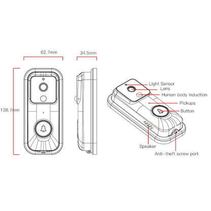 Anytek B60 720P Smart WiFi Video Visual Doorbell, Support APP Remote & PIR Detection & TF Card