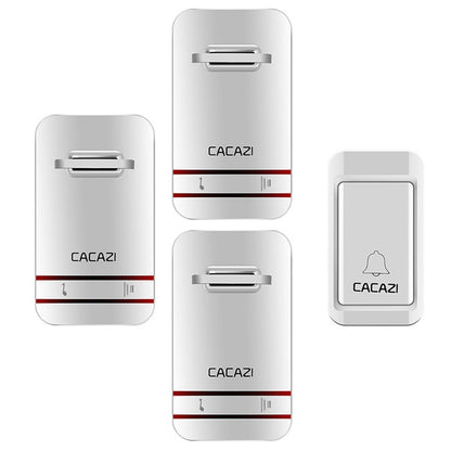 CACAZI V027G One Button Three Receivers Self-Powered Wireless Home Kinetic Electronic Doorbell, UK Plug, 1 Button 3 Receivers