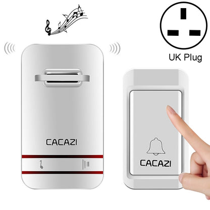 CACAZI V027G One Button One Receivers Self-Powered Wireless Home Kinetic Electronic Doorbell, UK Plug, 1 Button 1 Receivers