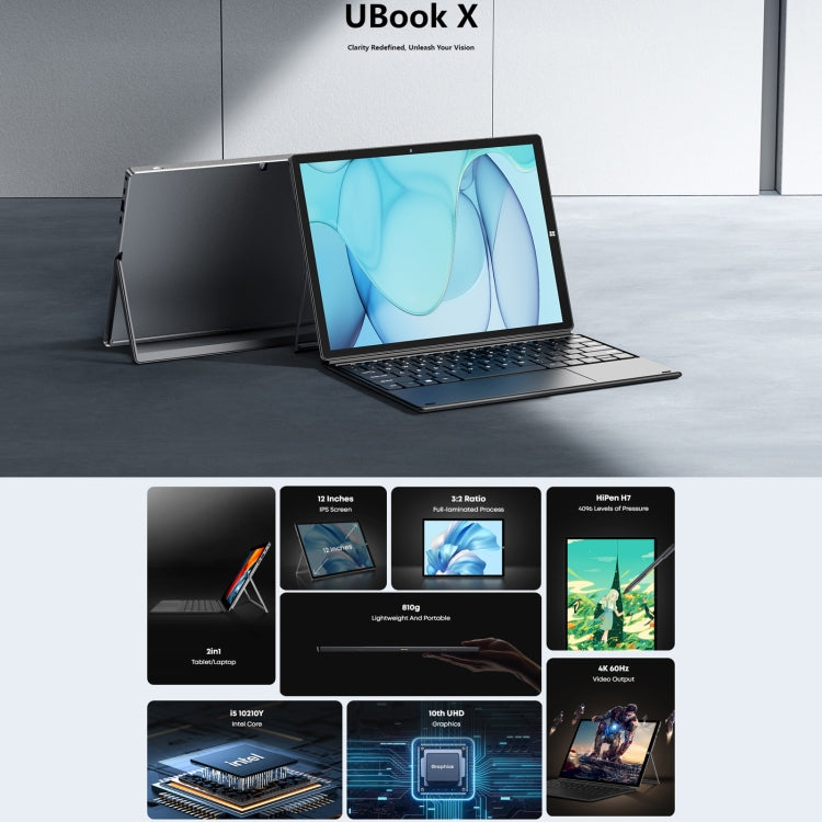 CHUWI UBook X 2023 Tablet PC, 12 inch 8GB+256GB Windows 11, Ubook X 2023