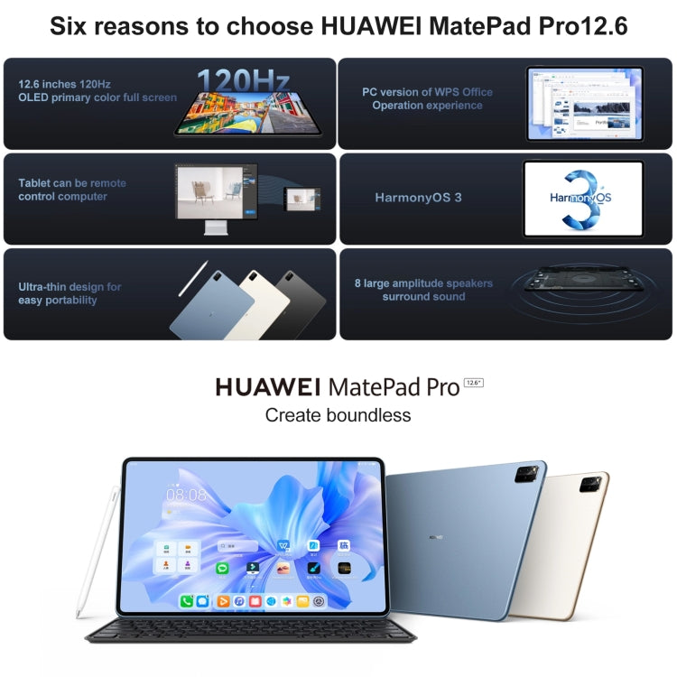 HarmonyOS 3 Hisilicon Kirin 9000E Octa Core, Support Dual WiFi / BT / GPS, Not Support Google Play, 8GB+128GB (Black), 8GB+128GB (Blue)