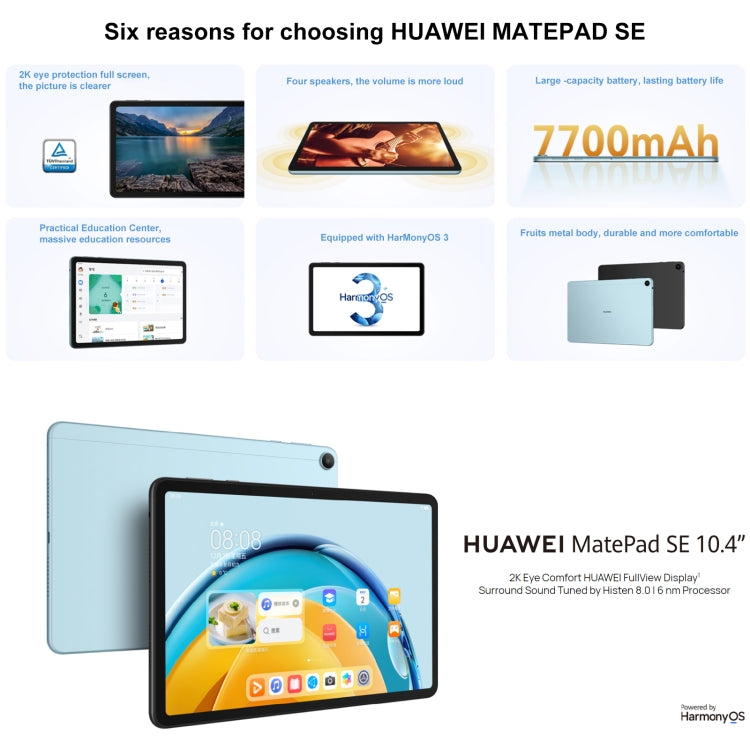 HarmonyOS 3 Qualcomm Snapdragon 680 Octa Core, Support Dual WiFi / BT, Not Support Google Play, 6GB+128GB, Wi-Fi 6GB+128GB