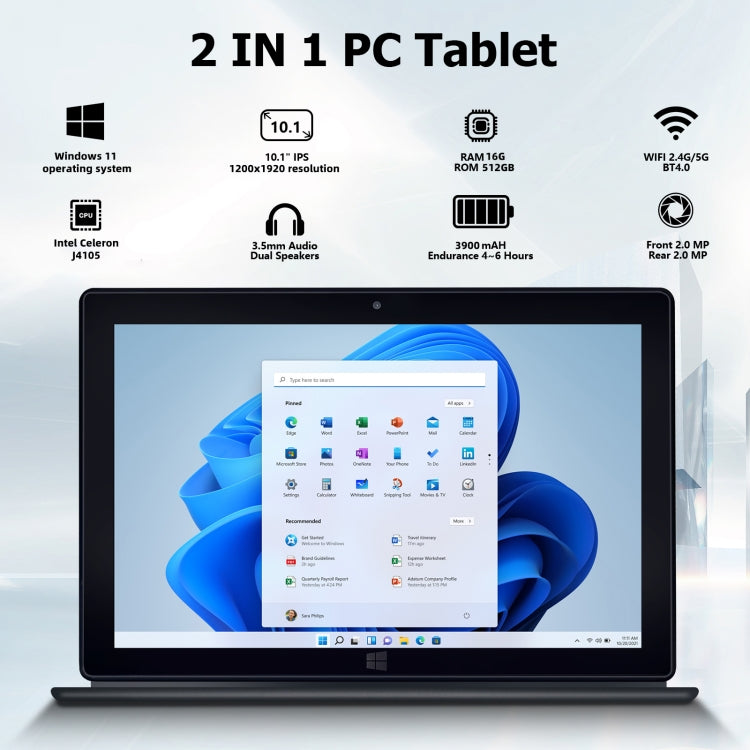Windows 11, Intel Celeron J4105 Quad Core, Support TF Card & HDMI & Bluetooth & Dual WiFi, with Keyboard, 16GB+512GB with Keyboard