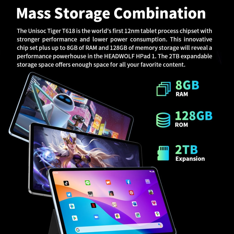 Android 11 Unisoc T618 Octa Core up to 2.0GHz, Support Dual SIM & WiFi & Bluetooth, Global Version with Google Play, US Plug, Hpad1  8GB+128GB, Hpad1 8GB+128GB