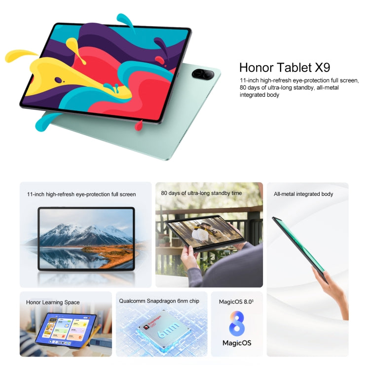 Honor Pad X9 WiFi Tablet PC, 11 inch 6GB+128GB MagicOS 8.0 Qualcomm Snapdragon 680 Octa Core, 6GB+128GB