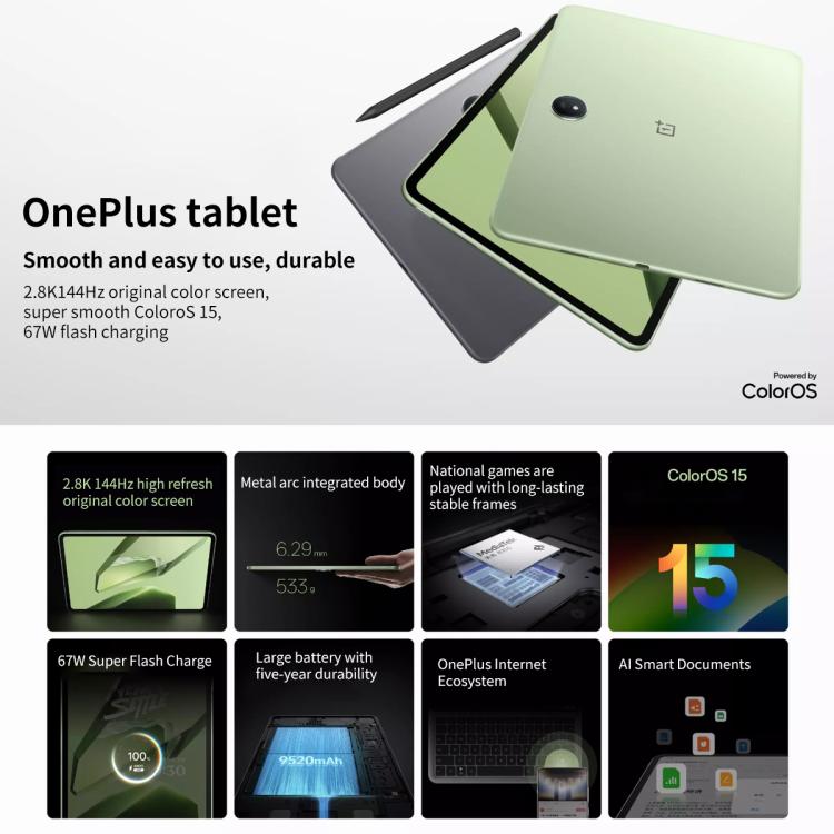 OnePlus Pad 11.61 inch Tablet PC, 8GB+128GB, ColorOS 15.0 Dimensity 8350 Octa Core, 8GB+128GB