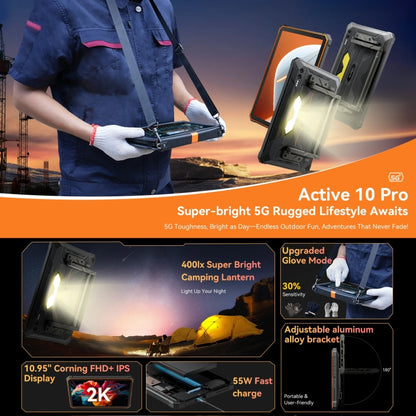 Blackview Active 8 Pro 5G Rugged Tablet, 12GB+256GB, 10.95 inch Android 14 Dimensity 7300 Octa Core, Global Version with Google Play, 12GB+256GB