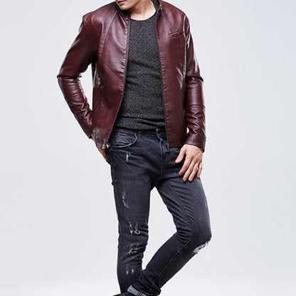 Men Slim-fit Washed PU Leather Jacket, M, L, XL, XXL, XXXL